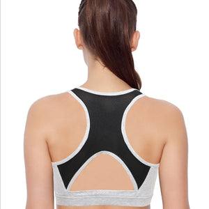 Enamor Women Racer Back Padded Sports Bra (Grey) -SB08