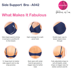 Enamor Side Support Non-Padded High Coverage Bra (WHITE) - A042