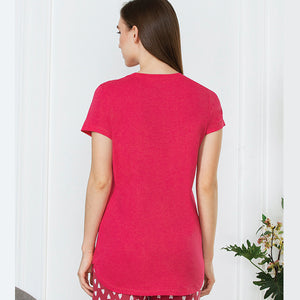 Van Heusen Printed Cherry Red Women Round Neck Perfect T-Shirt - 55407
