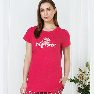 Van Heusen Printed Cherry Red Women Round Neck Perfect T-Shirt - 55407