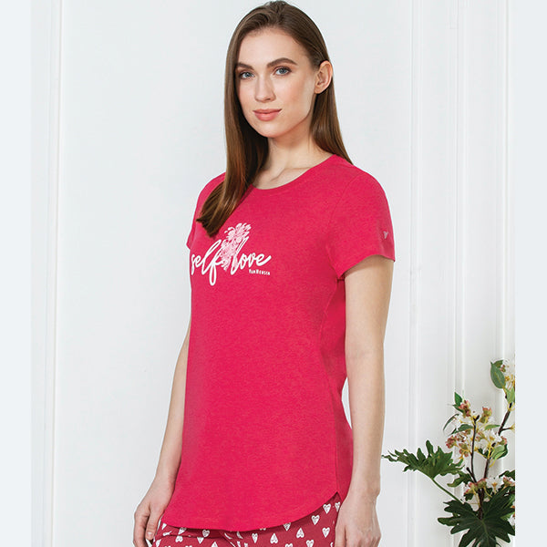Van Heusen Printed Cherry Red Women Round Neck Perfect T-Shirt 55407
