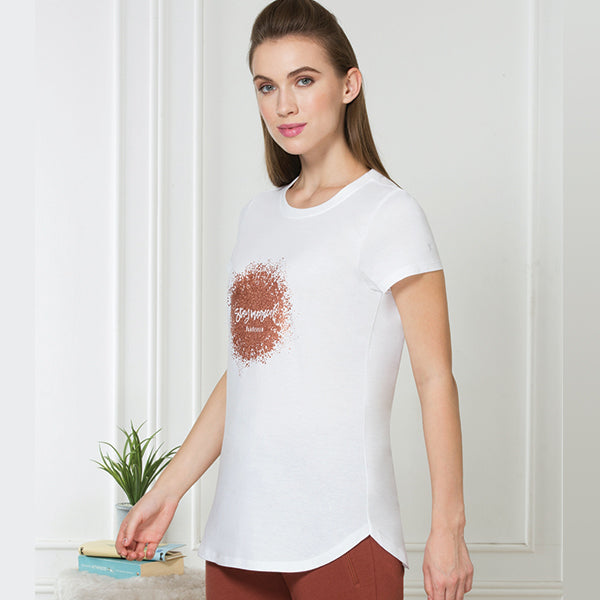 Van Heusen Printed White Women Round Neck Perfect T-Shirt - 55407