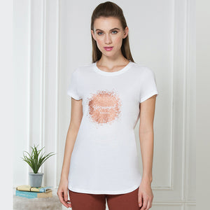 Van Heusen Printed White Women Round Neck Perfect T-Shirt - 55407