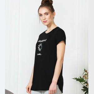 Van Heusen Printed Black Women Round Neck Perfect T-Shirt - 55407